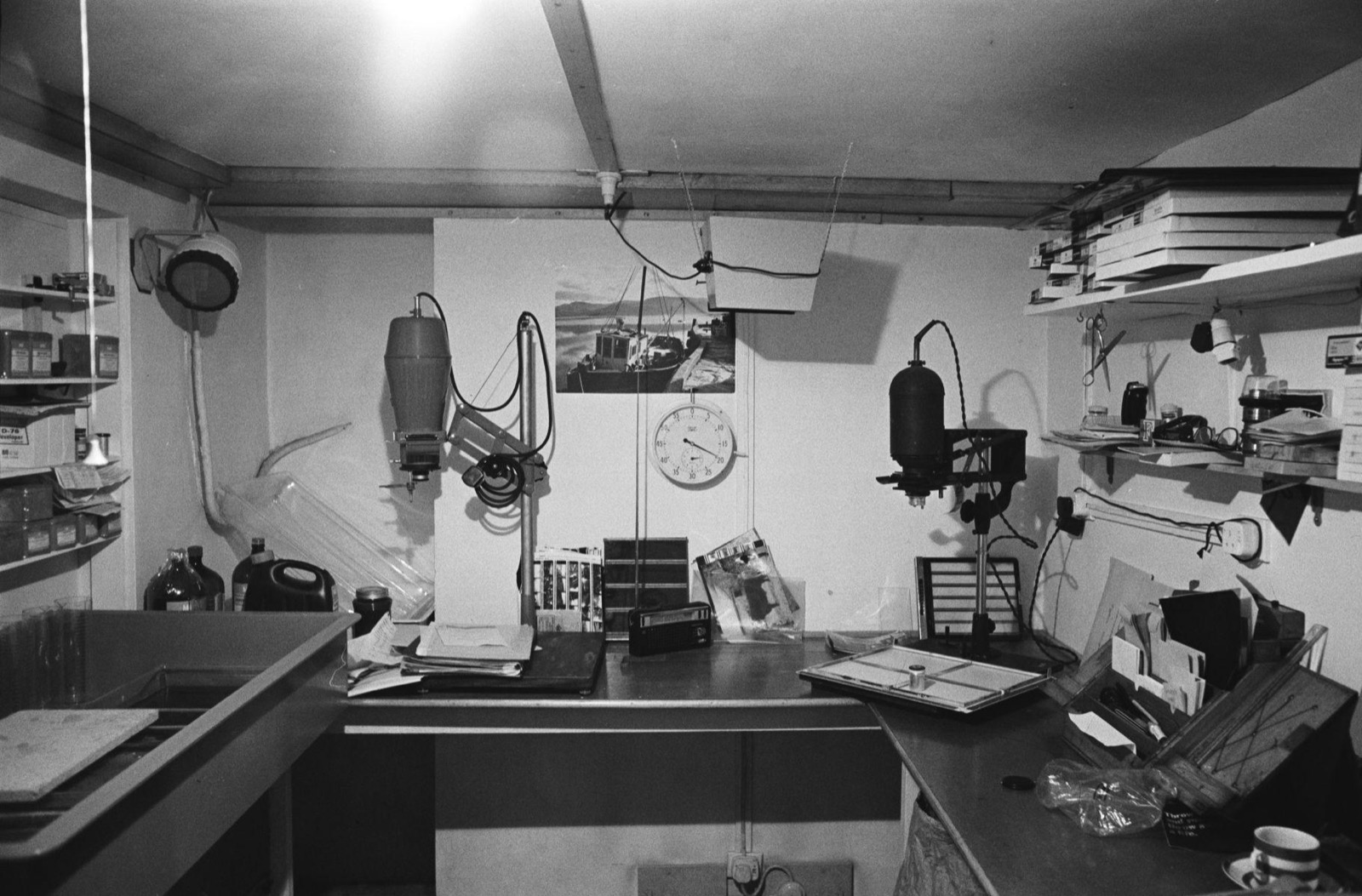 Prints drying in a darkroom